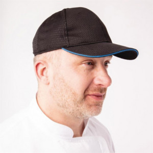 Baseball kapica Cool Vent črna z modrim robom iz polikotona - enotna velikost - Chef Works - Fourniresto