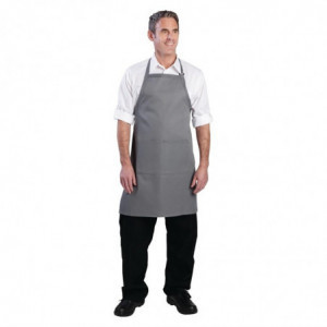 Predpasnik Bavette z nastavljivim ovratnikom in dvojnim žepom sive barve 610 x 860 mm - Chef Works - Fourniresto