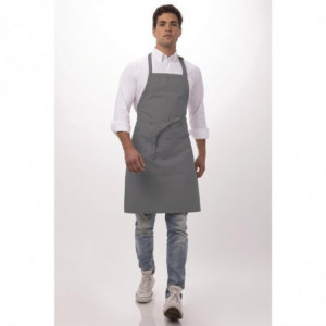 Predpasnik Bavette z nastavljivim ovratnikom in dvojnim žepom sive barve 610 x 860 mm - Chef Works - Fourniresto