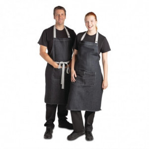 Predpasnik Bavette Denim Noir Southside iz poliestra in bombaža 700 x 1000 mm - Whites Chefs Clothing - Fourniresto