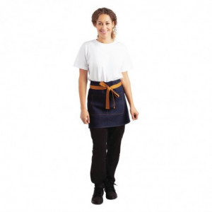 Predpasnik za natakarja iz modrega denim materiala z oker pasom iz bombaža 700 x 430 mm - Whites Chefs Clothing - Fourniresto