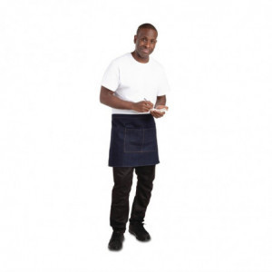 Predpasnik za natakarja iz modrega denim materiala z oker pasom iz bombaža 700 x 430 mm - Whites Chefs Clothing - Fourniresto