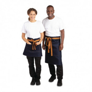 Predpasnik za natakarja iz modrega denim materiala z oker pasom iz bombaža 700 x 430 mm - Whites Chefs Clothing - Fourniresto