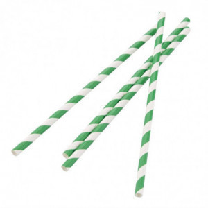 Slamice iz kompostabilnega papirja, črtaste zelene in bele barve 210mm - paket 250 kosov - Fiesta Green - Fourniresto