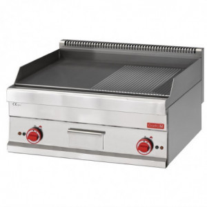 Električna plošča za peko z pol gladko, pol rebrasto ploščo - Š 700 x G 650 mm - Gastro M - Fourniresto