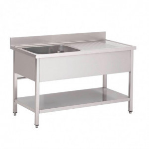 Potopni element iz nerjavečega jekla z nizko polico 1 korito na levi - Š 1200 x G 700 mm - Gastro M