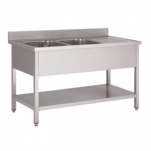 Potopni element iz nerjavečega jekla z nizko polico 2 korita na levi - Š 1600 x G 700 mm - Gastro M