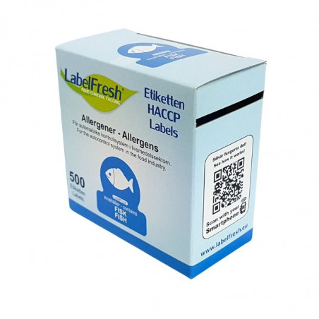 Etiketa sledljivosti LabelFresh Alergeni Ikone - Riba - 70 x 45 mm - Paket 500 - LabelFresh