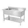 Potopni pomivalni korit z opiralom in polico - Š 1400 x G 600 mm - Dynasteel