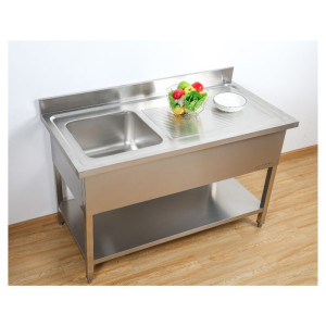 Potopni pomivalni korit z opiralom in polico - Š 1400 x G 600 mm - Dynasteel