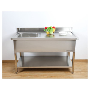Potopni pomivalni korit z opiralom in polico - Š 1400 x G 600 mm - Dynasteel