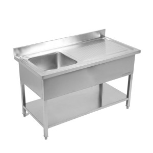 Potopni pomivalni korit z opiralom in polico - Š 1400 x G 600 mm - Dynasteel