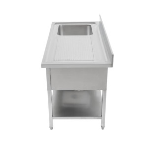 Potopni pomivalni korit z opiralom in polico - Š 1400 x G 600 mm - Dynasteel